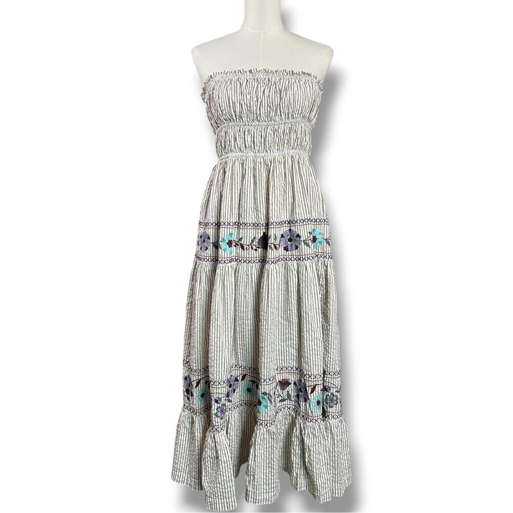 Free People Bohemian Embroidered Floral Kalani Strapless Midi Dress Size XL - Picture 9 of 15